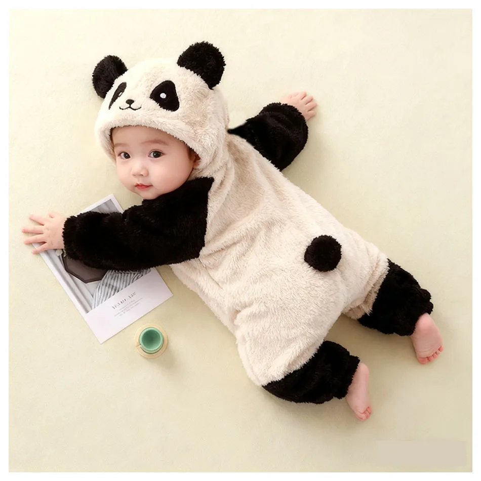 Baby Cartoon Jumpsuit with Hood Infant Cozy Romper Toddler Cute Animal Bunny Panda Warm Pajamas for Newborn Baby Shower Gift