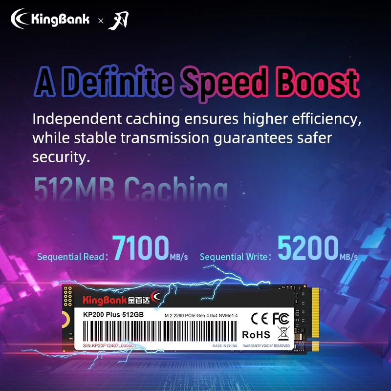 Imagem -04 - Ssd Nvme Kp200 Plus 512gb M.2 Pcie 4.0 Disco Rígido 2280 Disco de Estado Sólido Interno para Laptop Desktop 7000 mb s m2