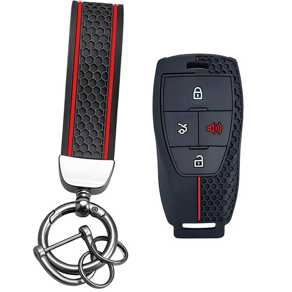 Smooth Touch Anti-slip Silicone Wrap Honeycomb Pattern With Keychain For Baic BJ30 BJ80 U7 X7 Senova X35 X55 EU5 EC5 Key Cap