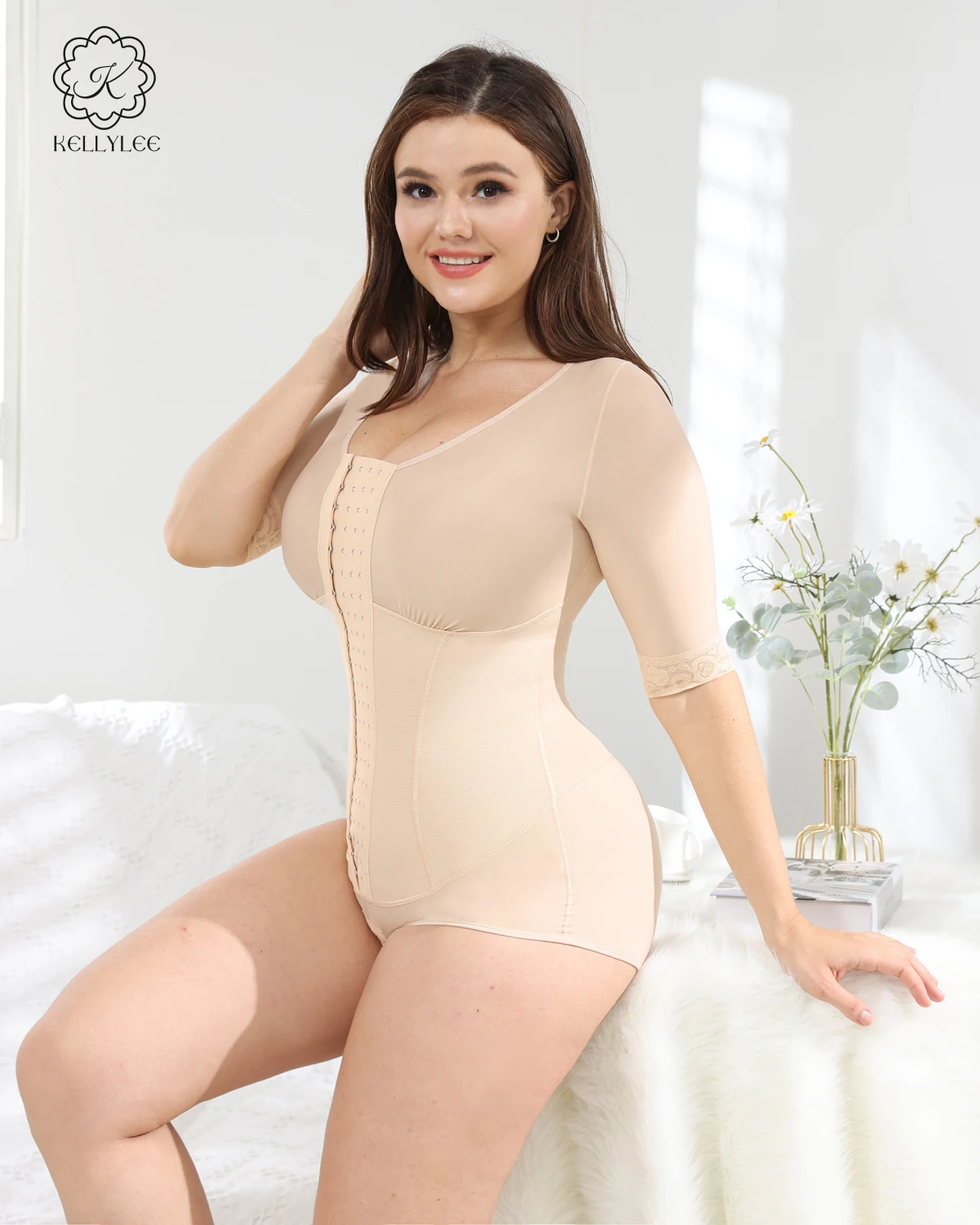 

Integrated Women's Bodyshaper Slimming Bodysuit Lace Pattern One-Piece Body Shaper With Zipper