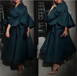 Green V Neck Ankle Length Strapless Long Sleeves Evening Dresses A-Line Prom Dresses Saudi Arabia Women's Formal Dress Wedding