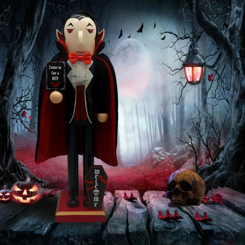 2026 New Wooden Halloween Ghost Skeleton Vampire Nutcracker Bat Pumpkin Ornament Tombstone Statue Puppet
