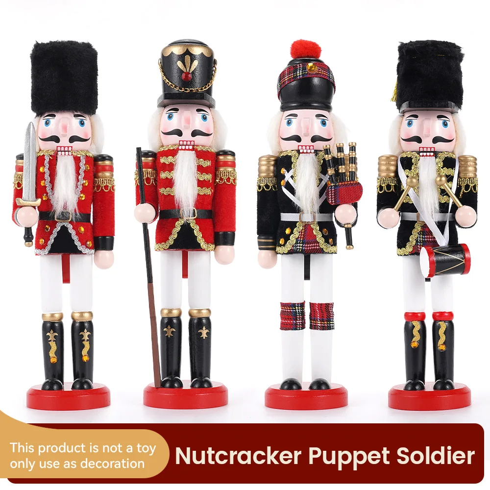 30cm Weihnachten Nussknacker Holz Soldat kreative Handwerk Vintage Band Puppen Figur Festival Geschenk Desktop Ornament Wohnkultur