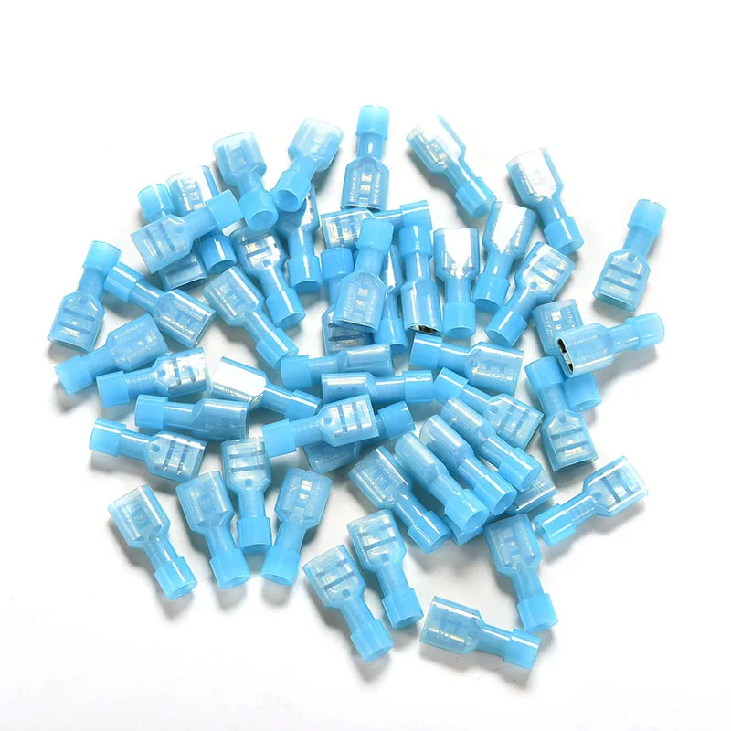 50 Stuks Blauw Volledig Geïsoleerd Nylon Vrouwelijke Spade Crimp Connector Terminals 16-14awg