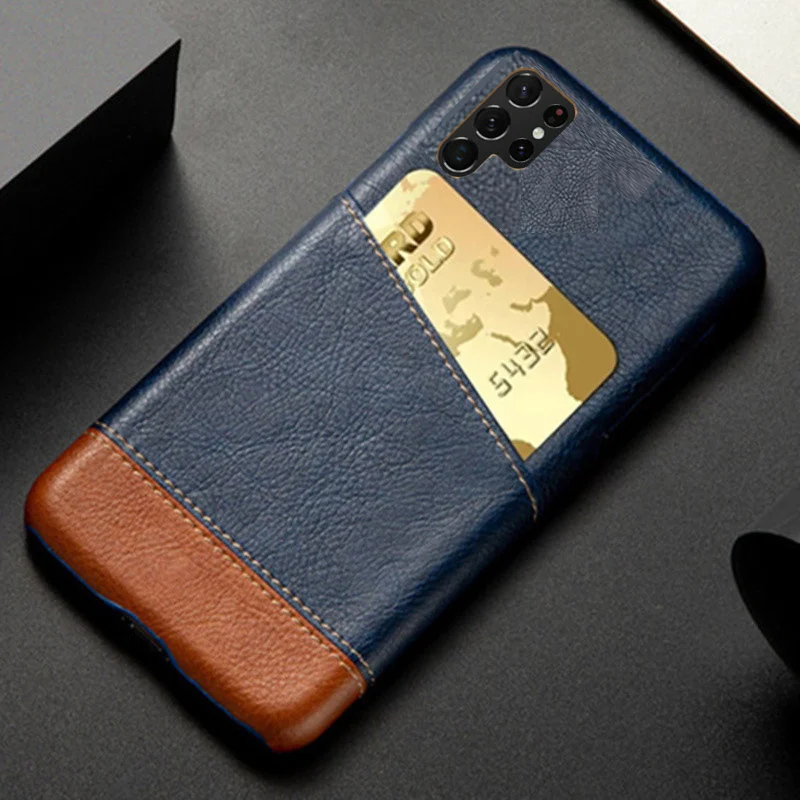 Luxury Slim Leather Credit Card Holder Wallet Case for Samsung S23 Ultra Cover For Samsung Galaxy S23 Ultra S22 S21 S20 FE Plus