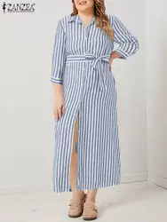 2024 ZANZEA autunno risvolto collo manica lunga lavoro prendisole moda donna camicia a righe Robe Femme elegante partito Vestido caftano