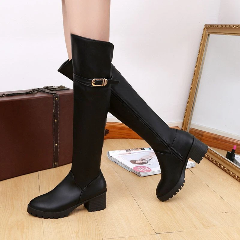 Footwear Winter Knee High Shaft Long Shoes for Women Leather Brown Biker Ladies Boots 2024 New Gyaru Rock Waterproof Work Gothic