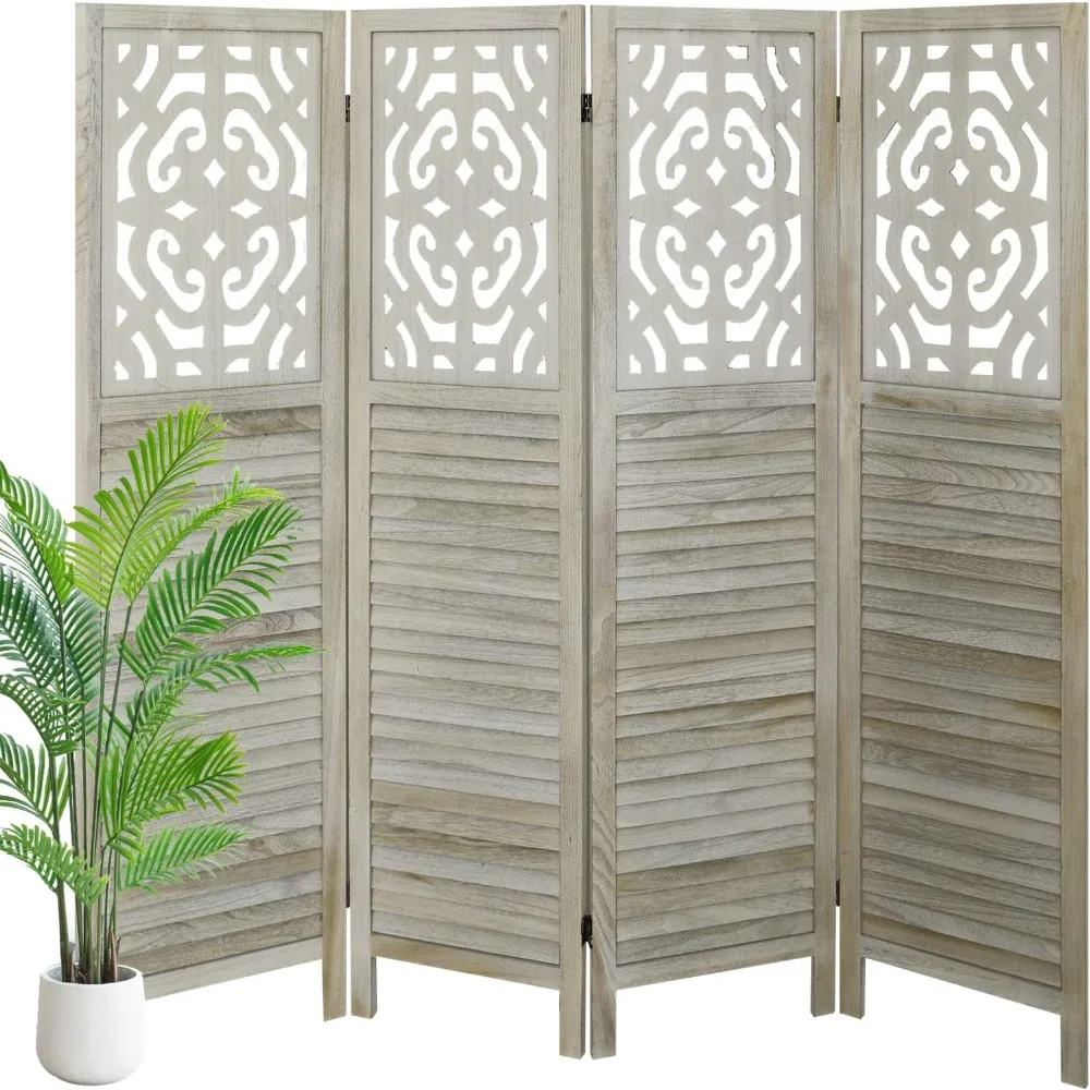 

Room Divider 4 Panel,Wood Room,5.7Ft Partition Room Screen Divider,Room Dividers and Folding Privacy Screens Retro White