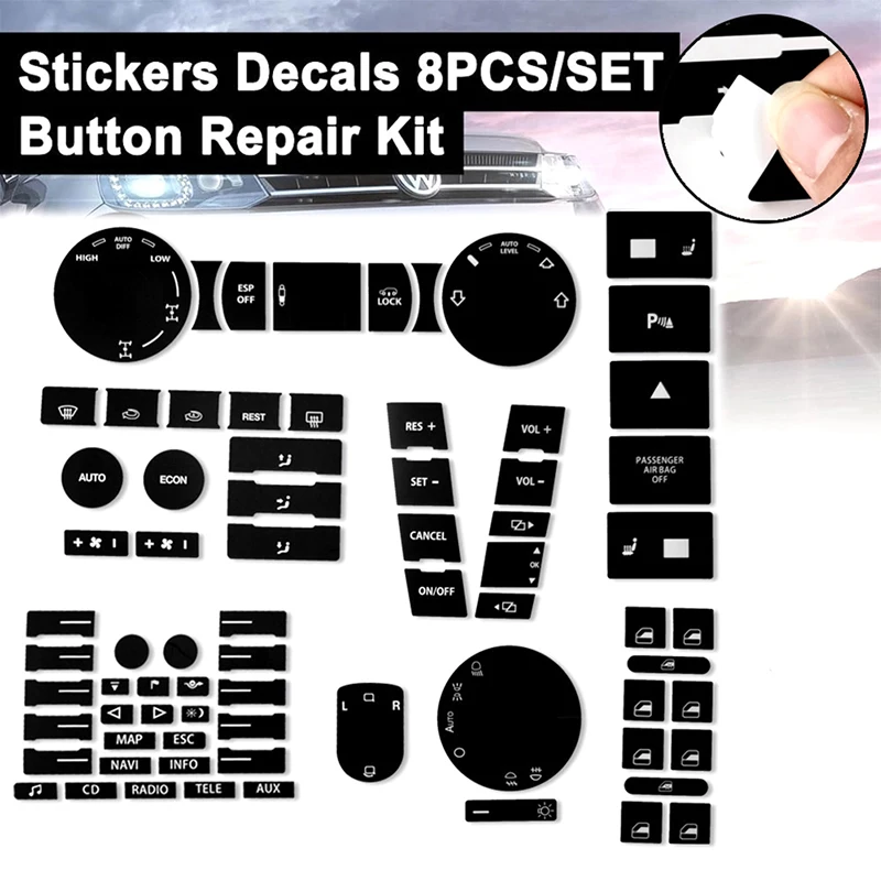 8PCS Set Car Matte Black Worn Button Repair Kit Stickers Decals For Touareg 2005-2010