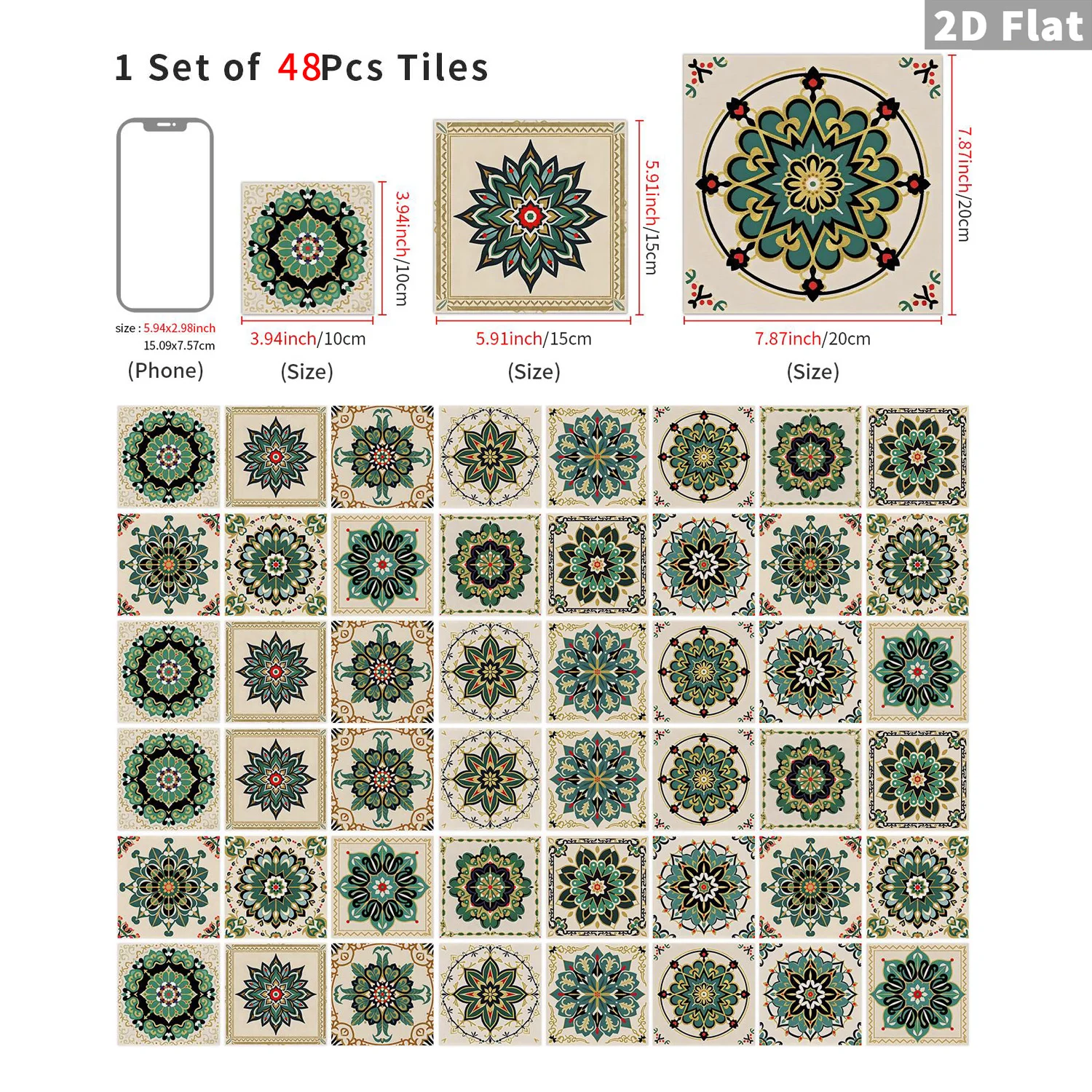 Retro-Mandala-Muster Wandaufkleber, Selbstklebend und Hitzebeständig, für Wohnzimmer, Schlafzimmer und Heimdekoration – Detail 2