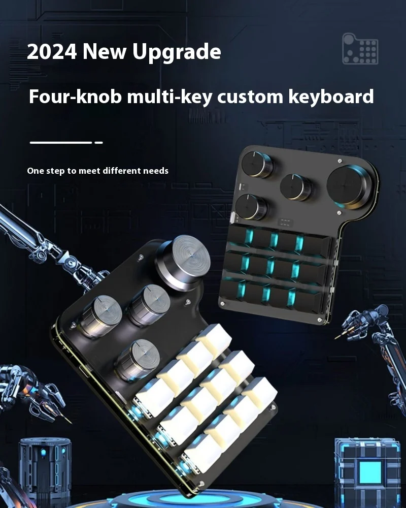 

Customized Keyboard, Four Knobs, 16 Keys, Wireless Three Mode Bluetooth Keypad, Customized Macro Programming Shortcut Keys,