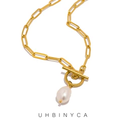 UHBINYCA Elegant Natural Pearl Pendant Necklace for Women, Stainless Steel Chain&OT Buckle Anti Rust Jewelry