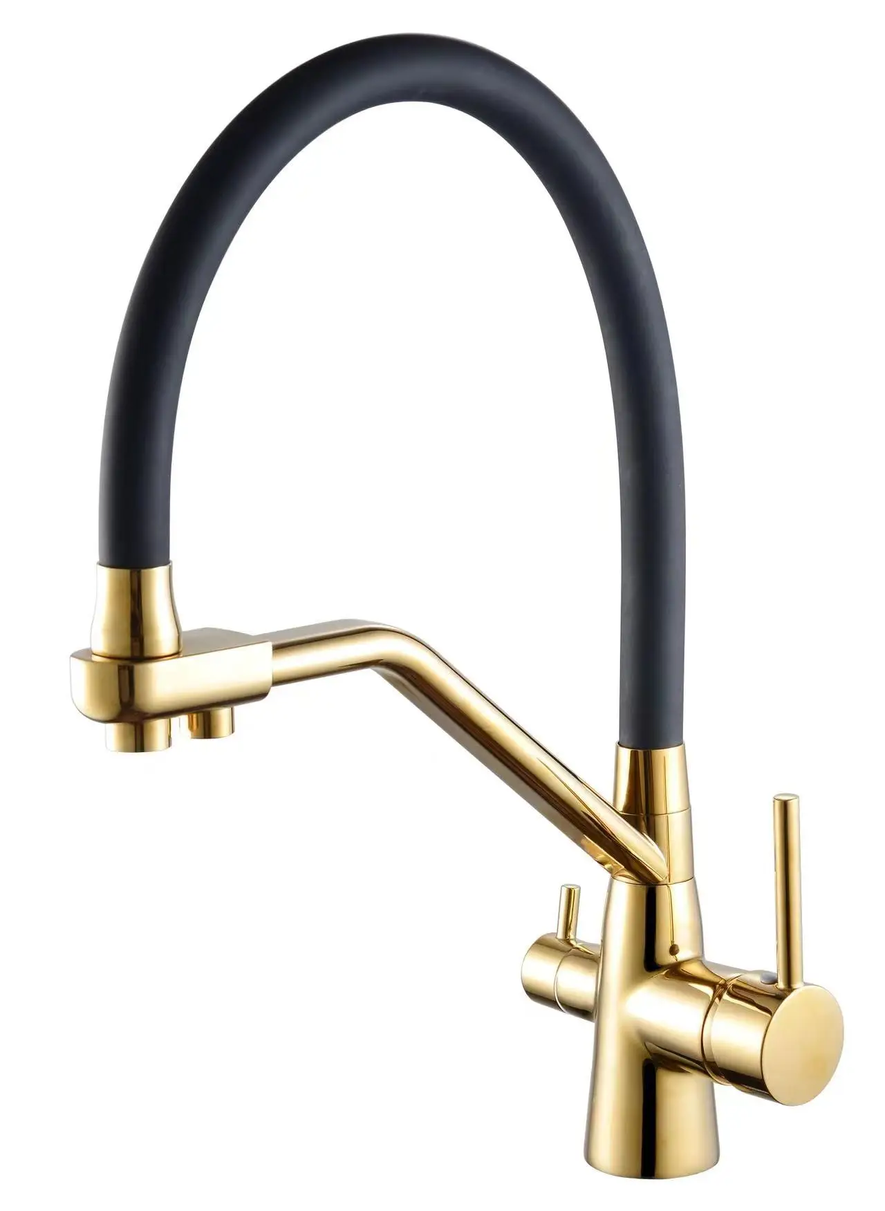 New Design Russia Kitchen Faucet Three-Mode Outlet Elastic Sprayer with Copper Silicone Tube Rotated Mixer and Flexible Tap