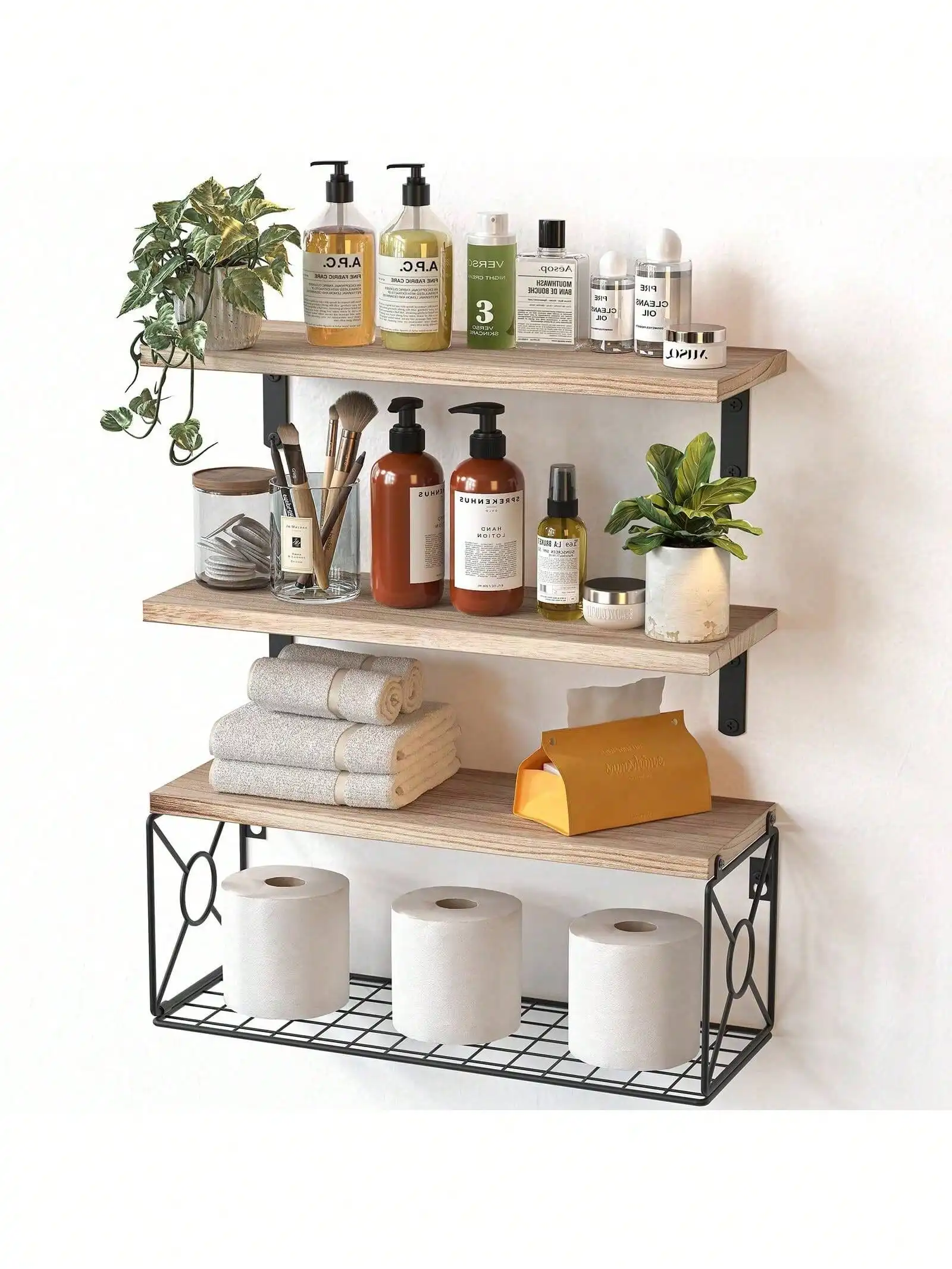 

Bathroom Shelves Over Toilet - Wall Mounted Floating Shelves Toilet Paper Storage Small Farmhouse Decor Shelf 16 Inch.