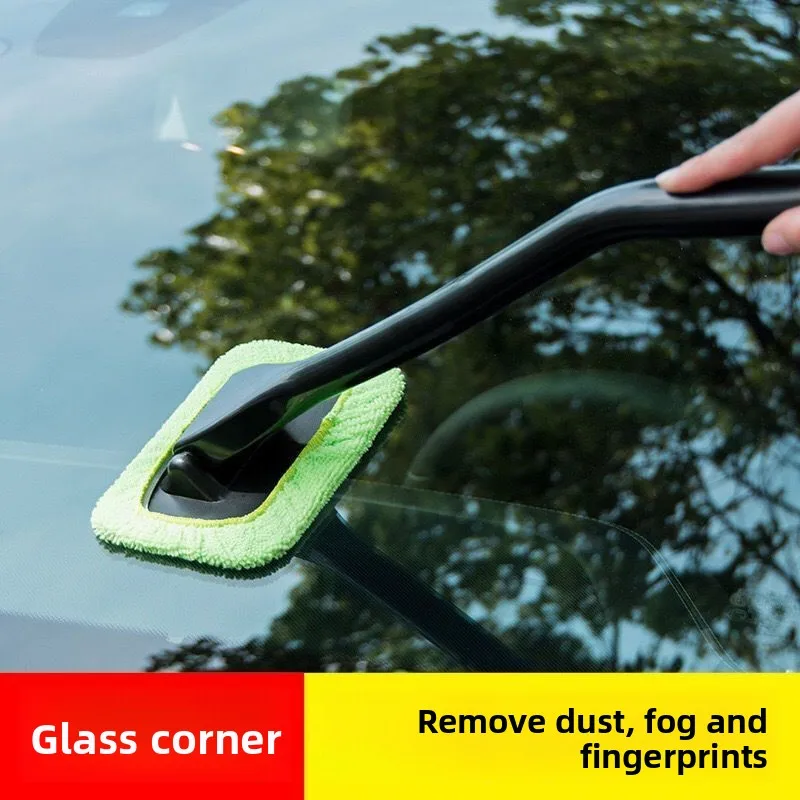 Windshield Cleaning Brush with Long Handle 180° Rotating Head, Microfiber Car Glass Cleaner for Fog Fingerprint Dust Removal