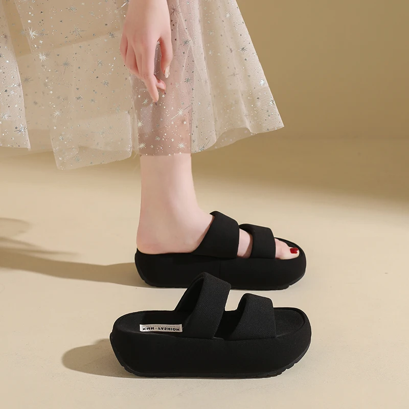 Thick Sole One Strap Sandals Simple All Match Style Summer Beach Slippers Lightweight Non Slip Comfortable Outdoor Walking Shoes