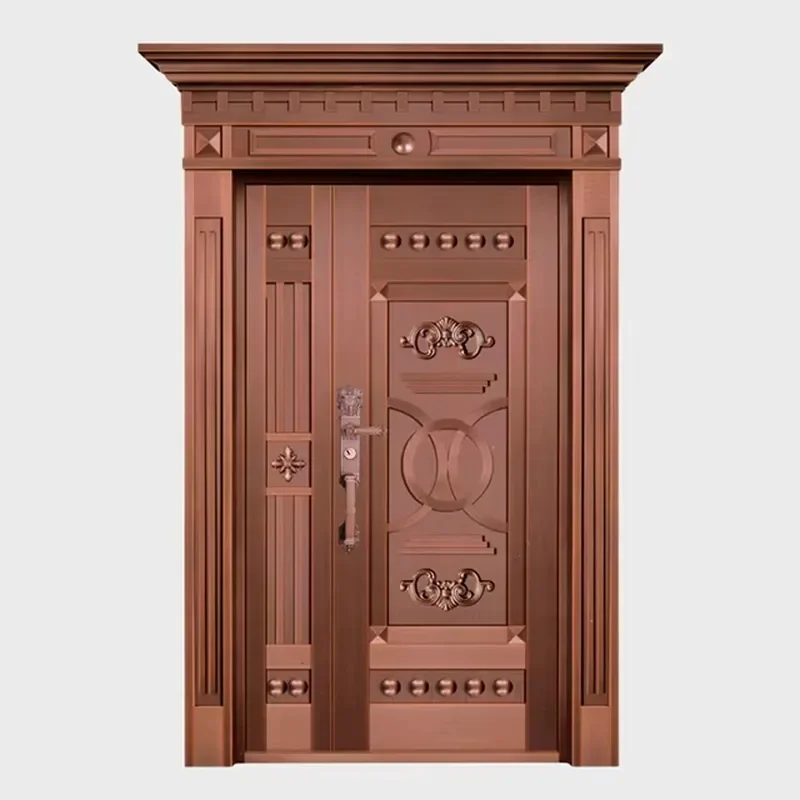 Custom High-End Full Copper Door One and a Half Bronze Entry for Villa House and Hotel Exterior Front Gate Entrance