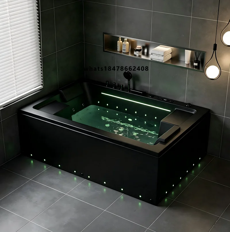 Kinglauren EU Standard Black Rectangle Corner Bathtubs & Whirlpools Modern Apartment Indoor Massage Soaking Bathtub