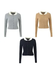 2024 Summer New American Style Vintage Knitted Cardigan Jacket American Style Doll Collar Slim Short Sweater Top