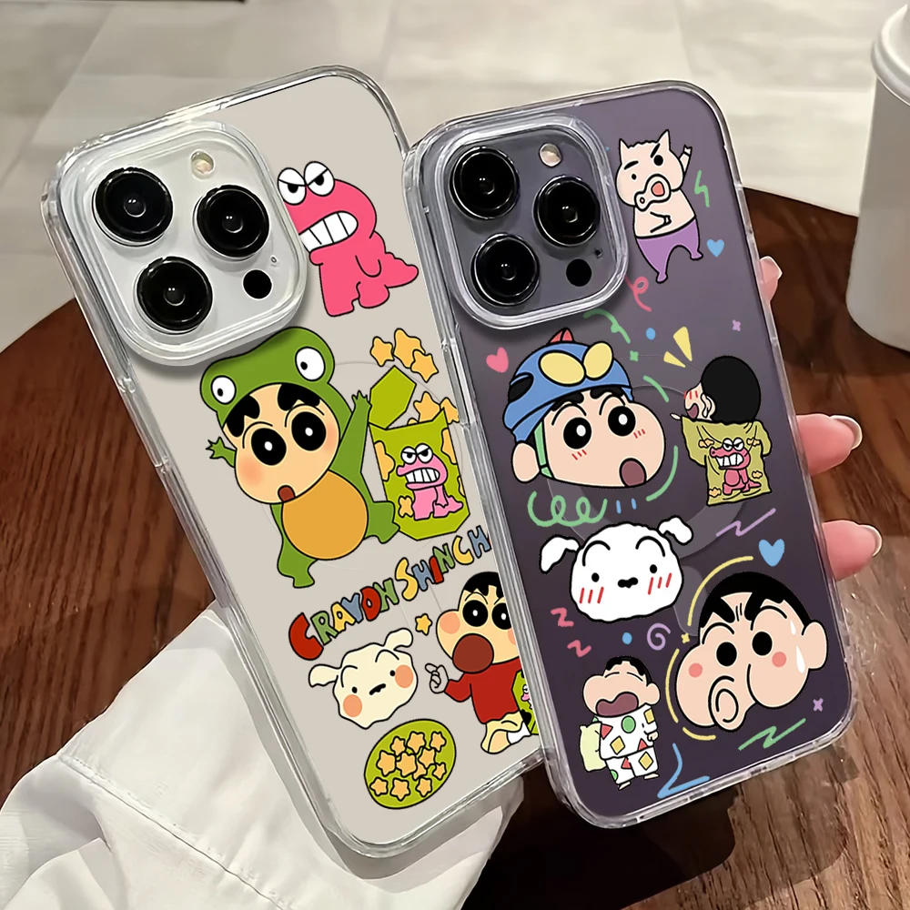 Cartoon C-Crayon S-Shin-C-Chan Phone Case For iPhone 12 13 14 15 16 Pro Max Plus Magesafe Magnetic Transparent Charge Soft Shell