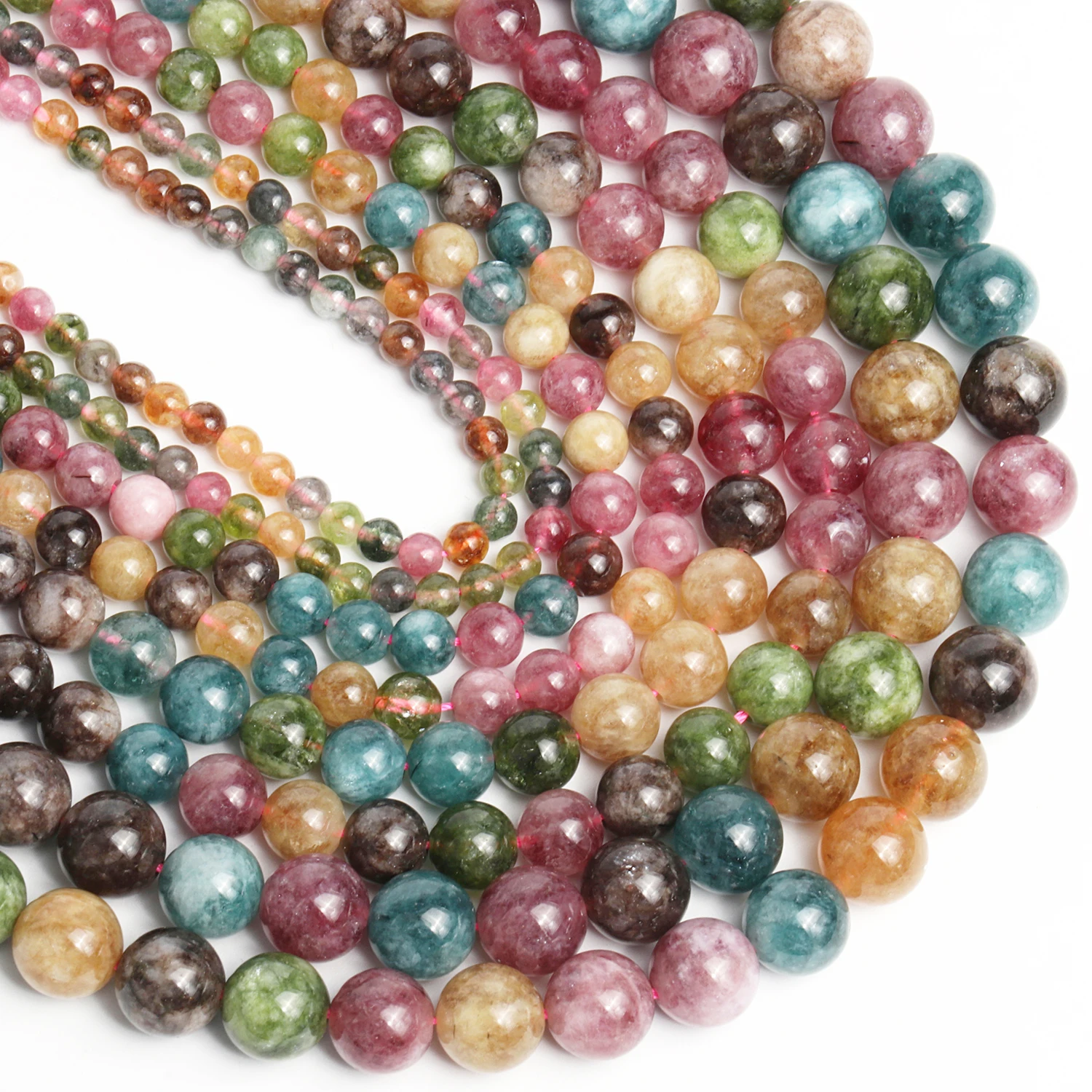 4/6/8/10mm High Qulity Tourmaline Beads Natural Stone Round Colorful Loose Beads for Jewelry Making Supplier Bracelets Accessory