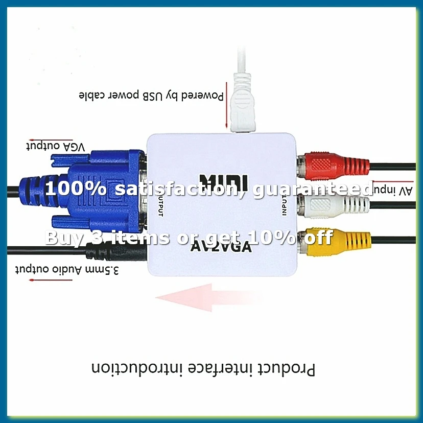 AV () to VGA Audio Video Converter,Support Resolution 1080P /720P,With 3.5 mm AUDIO Audio Input Port,for STB TV PC-DTD2