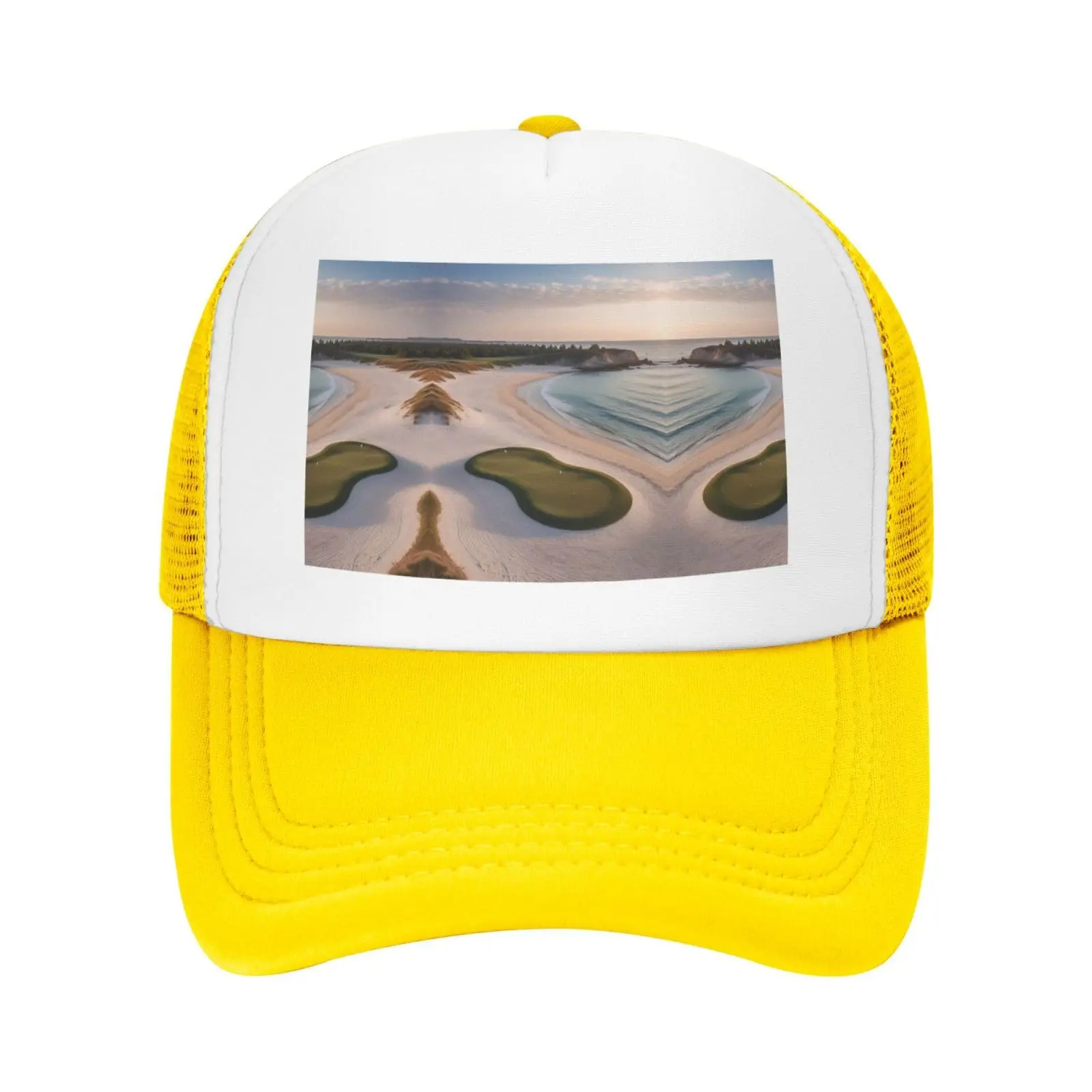 Beach Golf Course Printed Mesh Baseball Cap Breathable Sun Protection Hat with Adjustable Girth Adjustable Adult Mesh Hat