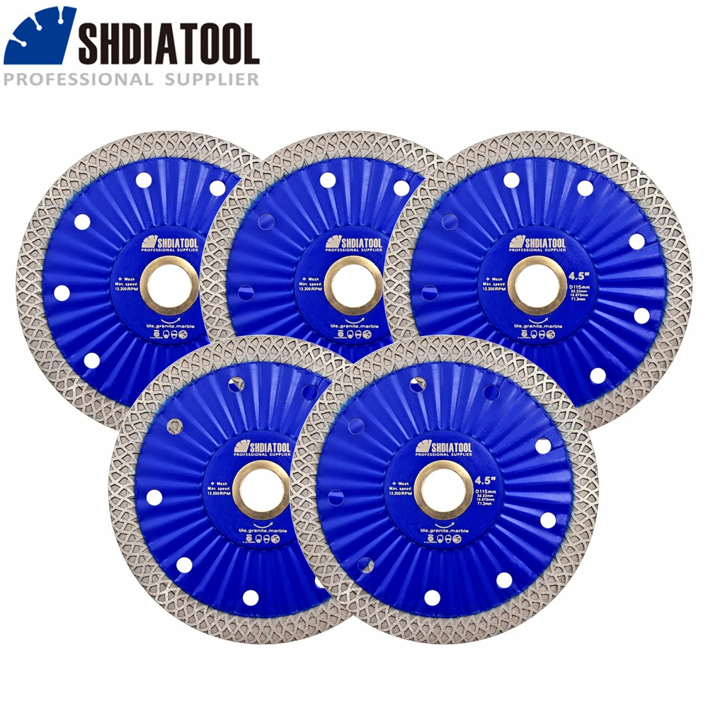 SHDIATOOL Dia115mm เพชรร้อน Pressed แผ่นตัด 1/2/3/5 ชิ้นแคบ Turbo Saw Blade กระเบื้องเซรามิคหินอ่อนหินแกรนิตเครื่องตัดแผ่น