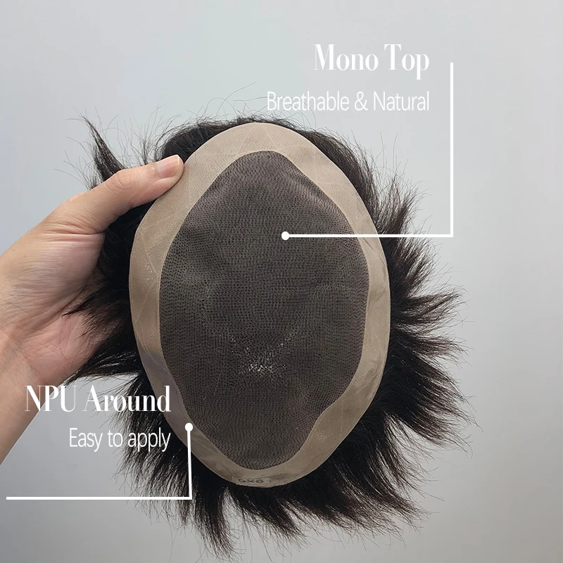Parrucca da uomo Pre in stile Mono con parrucche per capelli umani NPU per uomo Linea sottile naturale Taglio di capelli corti Parrucche maschili per capelli umani Pronto da indossare