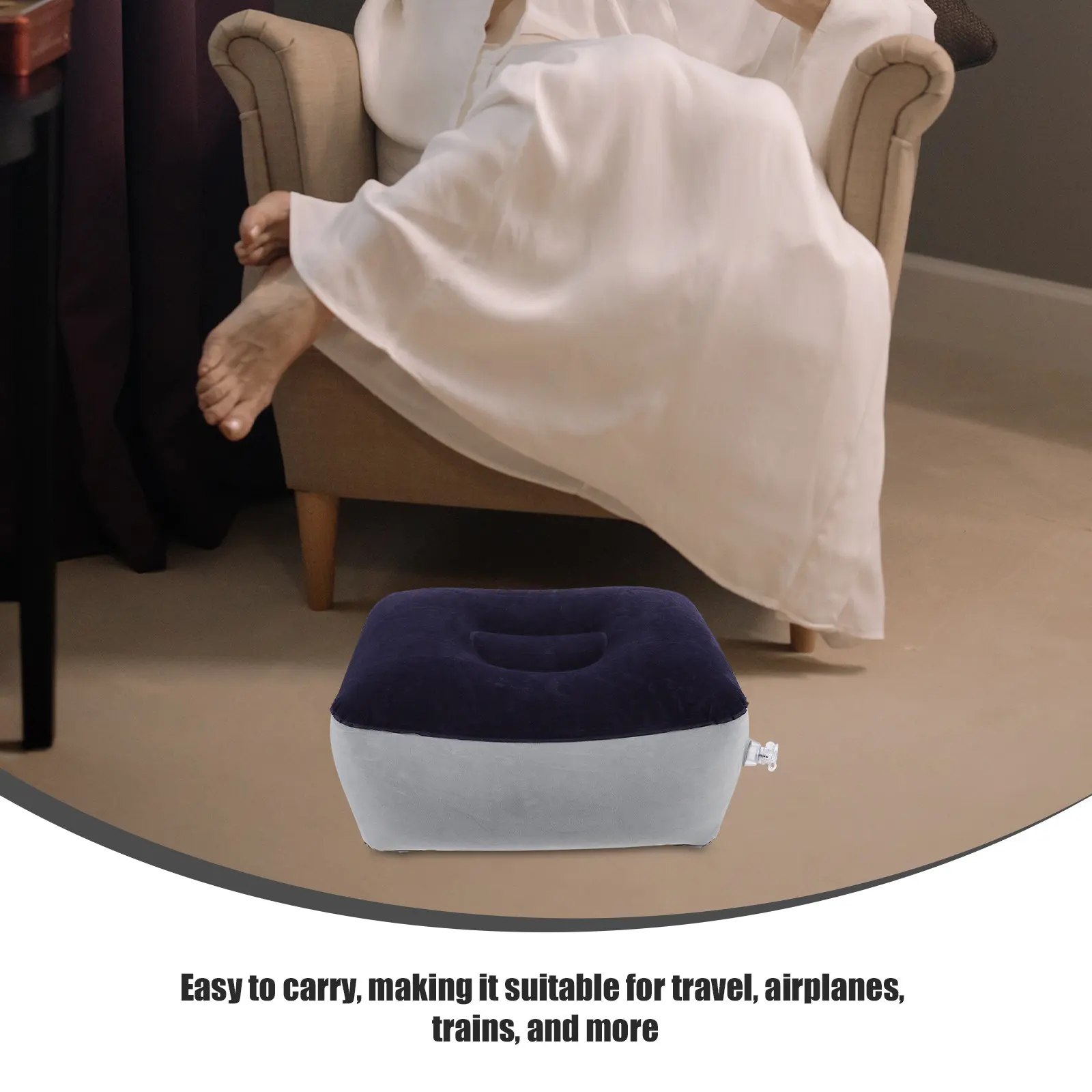 

Inflatable Foot Rest for Air Travel with Pump Self Inflating Footrest for Plane Car Office Trip Relief Fatigue Swelling on