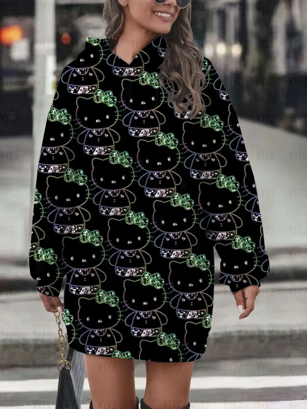 

Cute Sanrio Hello Kitty Print New Retro Street Girl Hoodie Dress Sports Long Sleeve Autumn and Winter Women's Sweatshirt