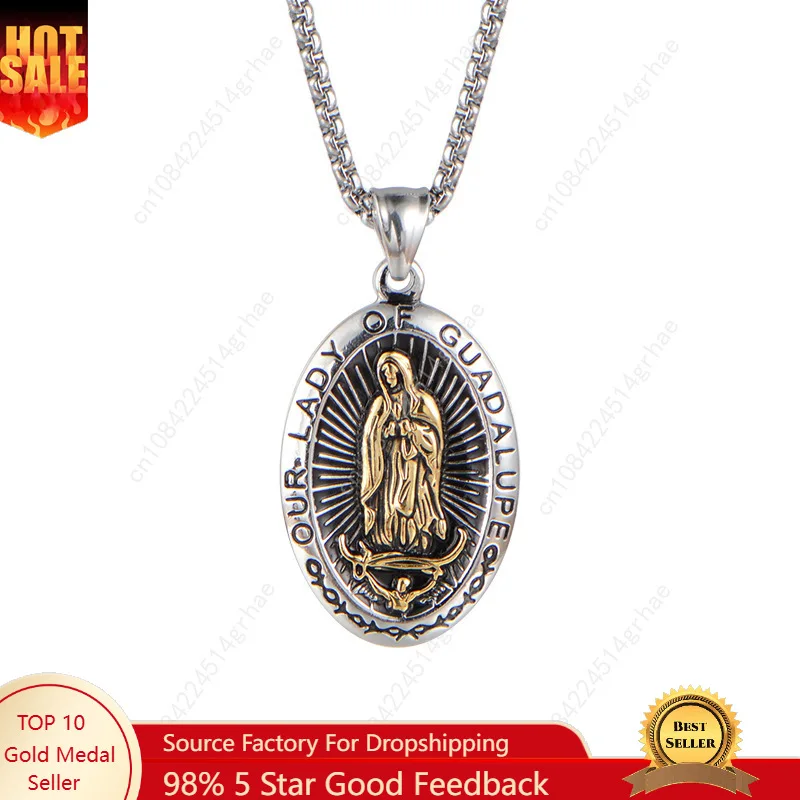 

New Religious Jewelry Lady of Guadalupe Necklace for Women Men Christian Goddess Virgin Mary Necklaces Stainless Steel Jewelry