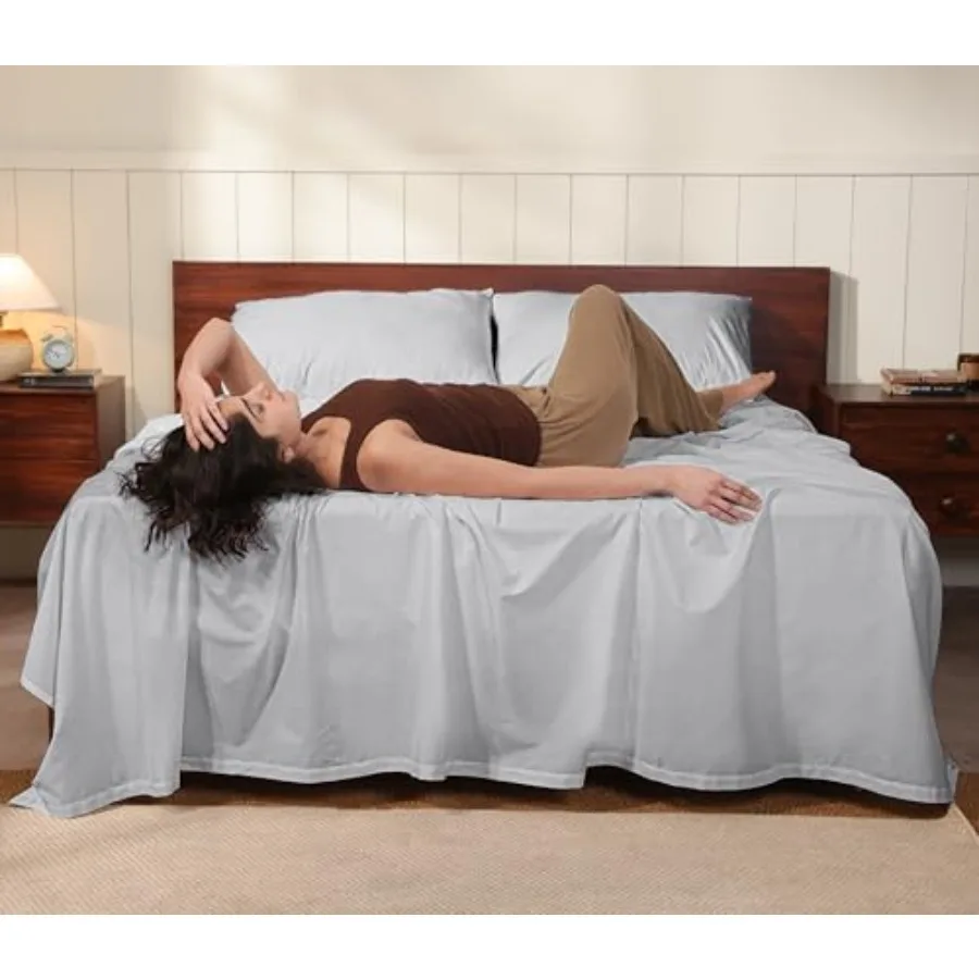 100% Cotton Percale Sheets Crisp Cooling Summer Bed Sheets for Hot Sleepers, Deep Pocket 12
