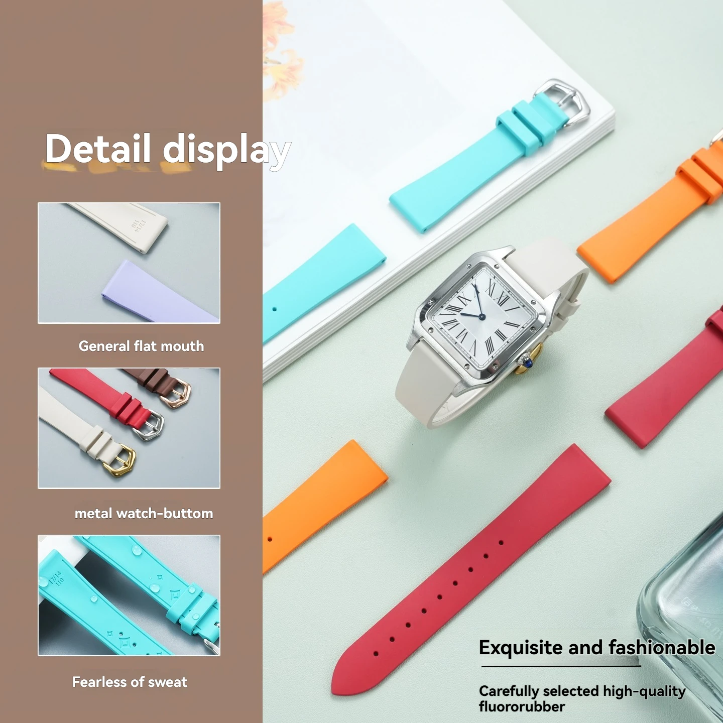 FKM Color Fluororubber Strap Replacement Cartier Solo Tank Key London Women's Small and Medium Watch Strap 18MM view 4