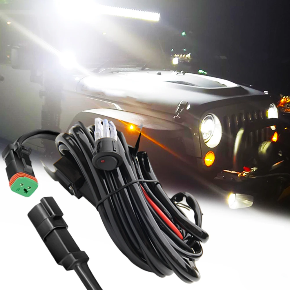 Pickup WORK LIGHT WIRE Light Bar Wiring Harness Car 12V/40A 300W 2m LED Work Light Waterproof Switch Cordset With DT Connector