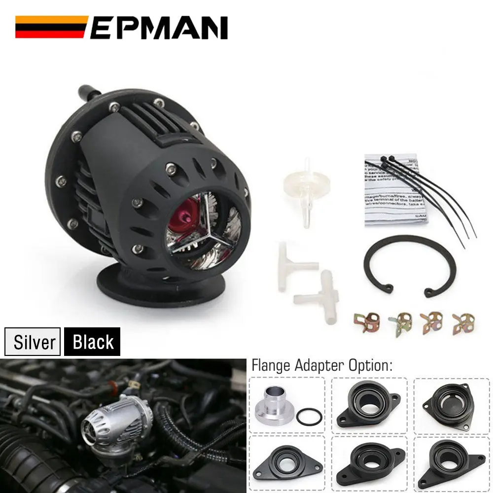 EPMAN Universal SQV SSQV Turbo Blow Off Valve Bov With Adapter Flange IV 4 Black/Silver TKSQV4