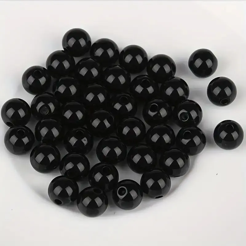 100pcs 8mm Black Round Loose Beads Solid Color Energy With Small Hole Beads For Bracelets Necklaces Jewelry Making