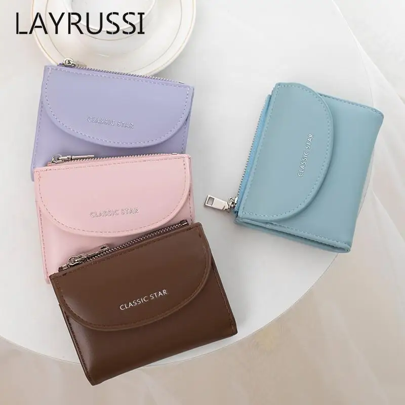 LAYRUSSI New Women Wallets Female Leather RFID Purses Fashion Coin Purse Card Holder Solid Zipper Purse Large Capacity Money Bag