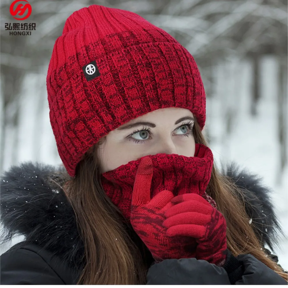 knitted-cap-scarf-three-piece-hat-autumn-winter-outdoor-ride-windproof-cold-warm-three-piece-gradient-clash-of-colours-set-w222