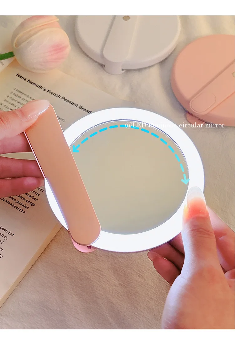 Espelho de maquiagem portátil iluminado por LED com ampliação 2X Espelho compacto dobrável Espelho cosmético com ampliação