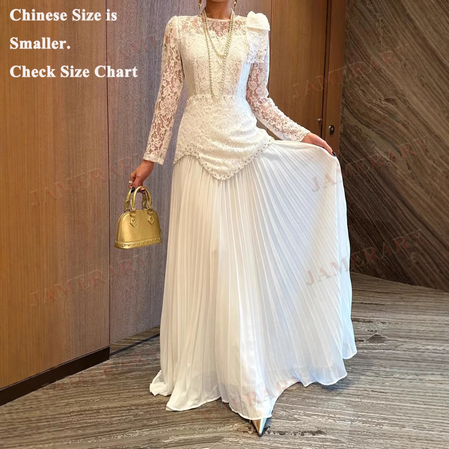 

Summer Autumn Lace Chiffon Formal Evening Prom Dresses Women Sleeves Hollow Out Diamond Wedding Party Dress White Maxi Vestidos