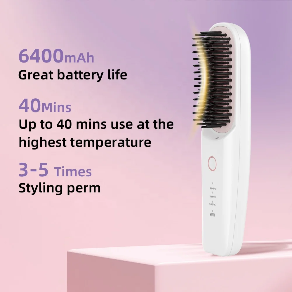 Mch Rechargeable Negative Ion 6400mah Cordless Wireless Hair Straightener Comb for Men