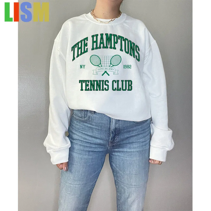 

LISM Y2k sweatshirt The Hamptons Tennis Club 1982 Vintage Printing American Fashion Women Sweaters Loose Cotton Thick Pullover