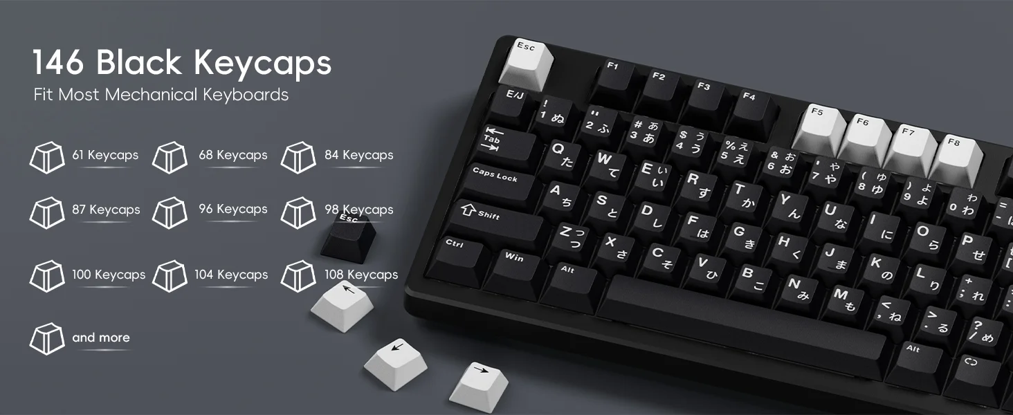 XVX Cherry Profile-Tastenkappen, japanisches Layout, JIS, schwarze PBT-Tastenkappe, nicht durchscheinend, mechanische Tastatur, Double Shot-Tastenkappe, 153-Tasten – Detail 7