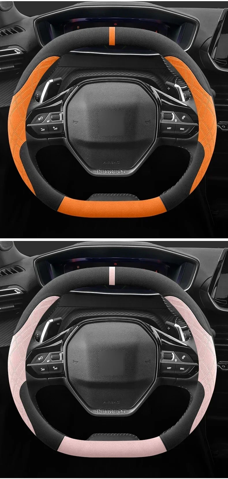 37-38cm Wildleder-Lenkradbezug Aftermarket Double D für Peugeot 3008 5008 508 / 508 SW 408 / 408X Landtrek Auto-Styling – Detail 14
