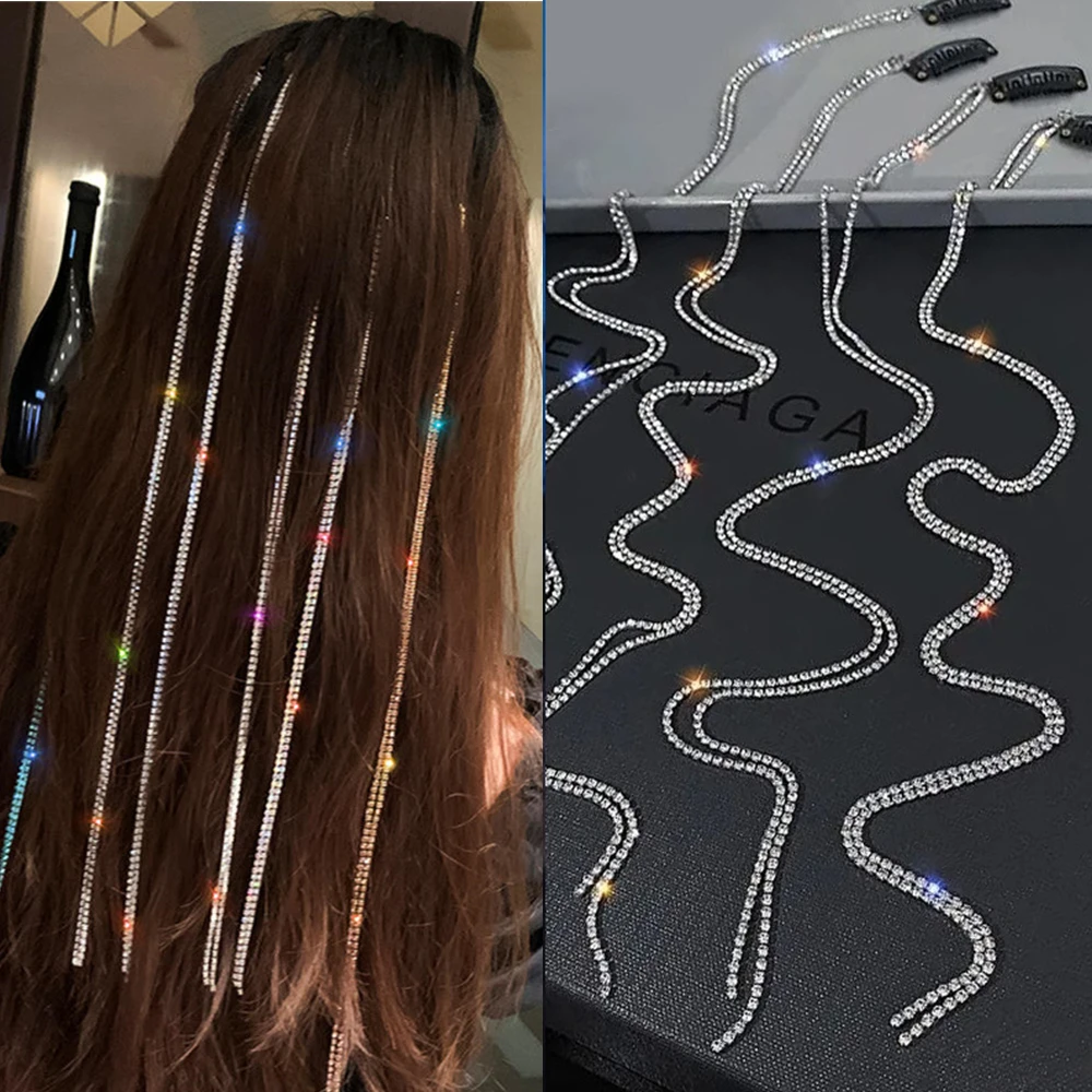 New Color Chain Braided Hair Clip Wig Extension Chain Flash Drill Chain Feather Headband Jewelry Tassel Hairpin Clip Hair Chain