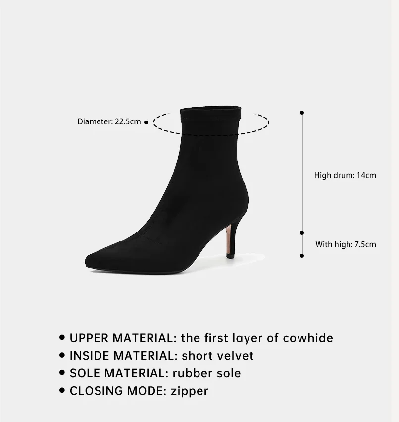 Ods 7cm Luxury Women Black Flock Sock Boots Stiletto Thin High Heels Elastic Knitting Boots Winter Stretch Fabric Ankle Boots 42