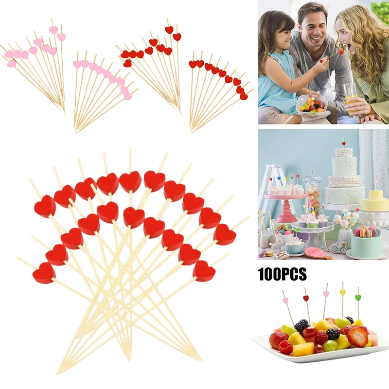 Cute And Creative Red Love Toothpicks French Fries Fruit Sandwiches Dim Sum Toothpicks Party Supplies