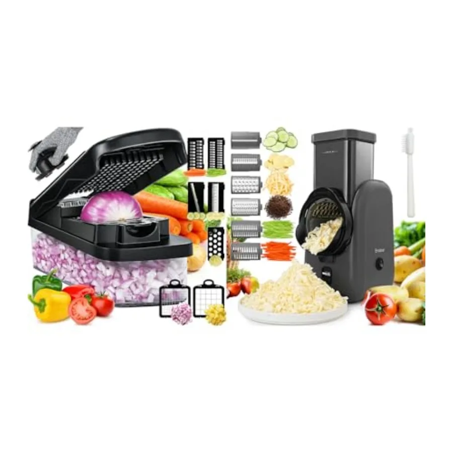 

Electric Cheese Grater and Vegetable Chopper Slicer with Container Veggie Dicer Cutter Salad Chopper Mandoline Slicer Cheese Gr