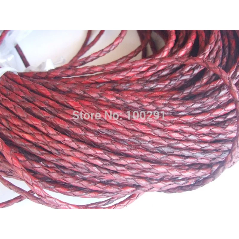 

High quality natural 3mm red braided geunine leather cord 50meters/roll MN-2106